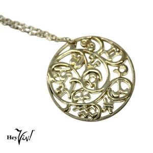 Vintage Intricate Zodiac Medallion Pendant Necklace on Chain 18" Long - Hey Viv